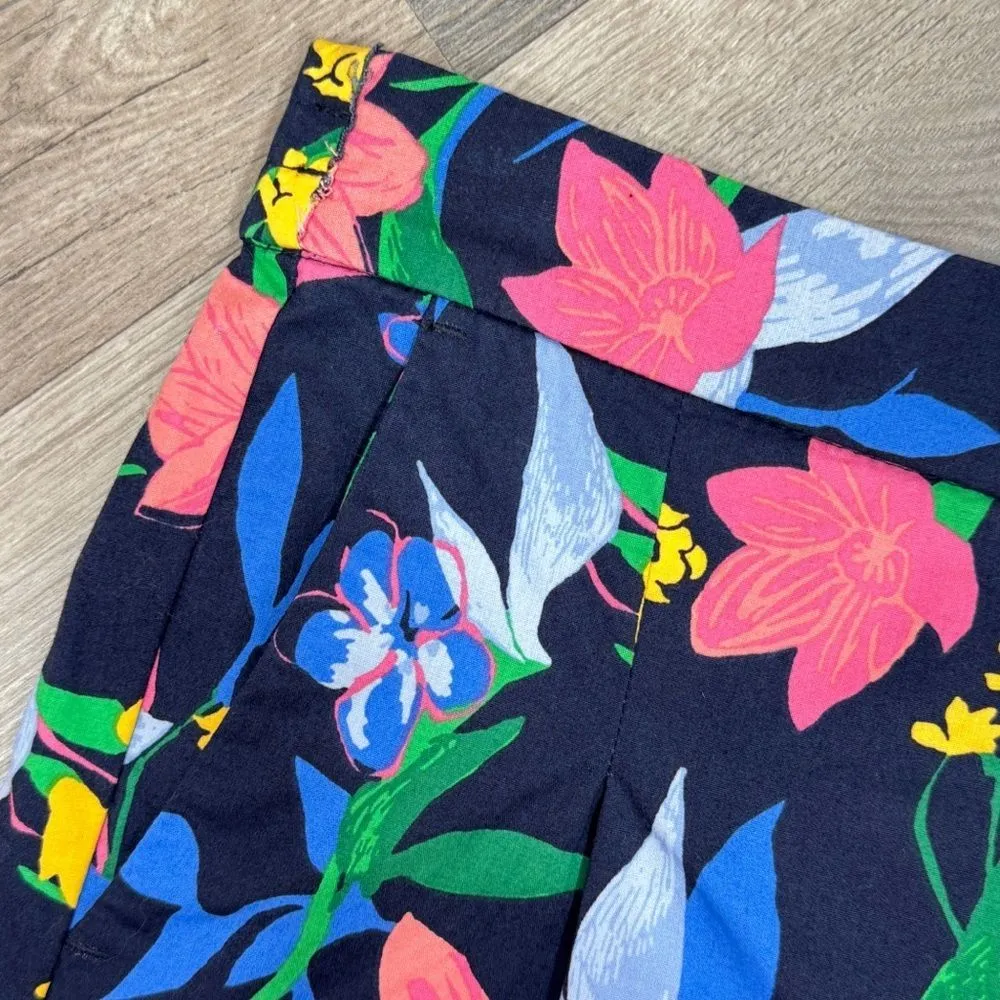 J. Crew Tropical Floral Pleat Front High Waist Chino Shorts Blue Multi 8 - Image 4