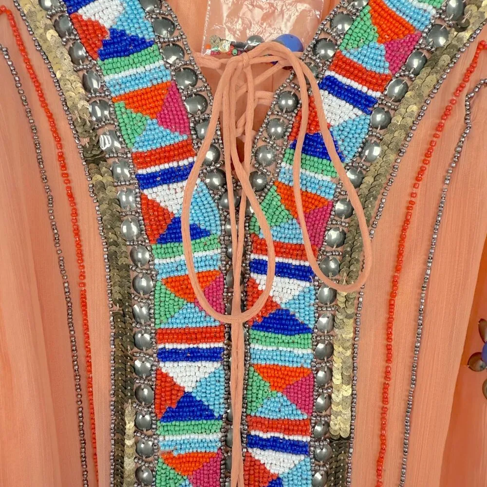 NWOT Boston Proper Embellished Beaded Swing Dress Sleeveless Orange Size XS NEW - Image 6