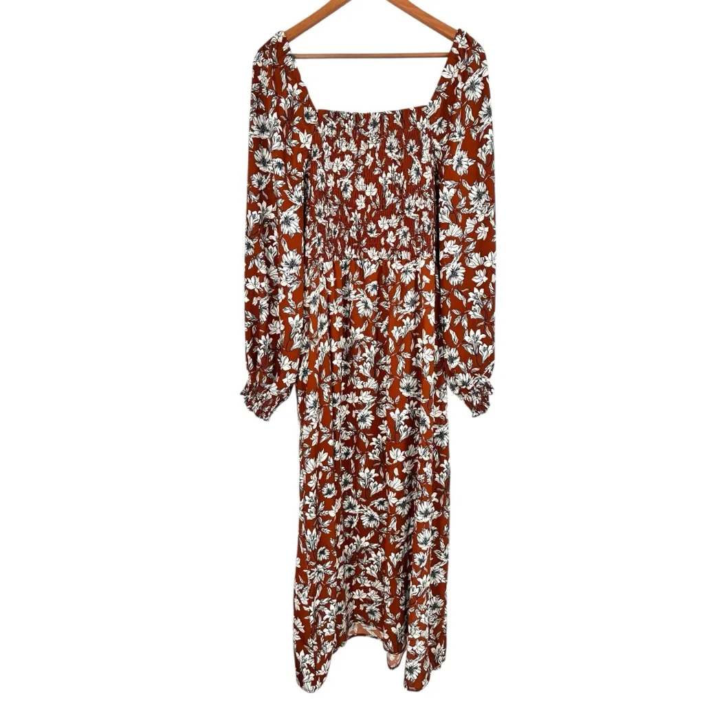 La Ligne x Target Rust Floral Print Midi Dress with Slit size 1X Long Sleeves Orange - Image 9