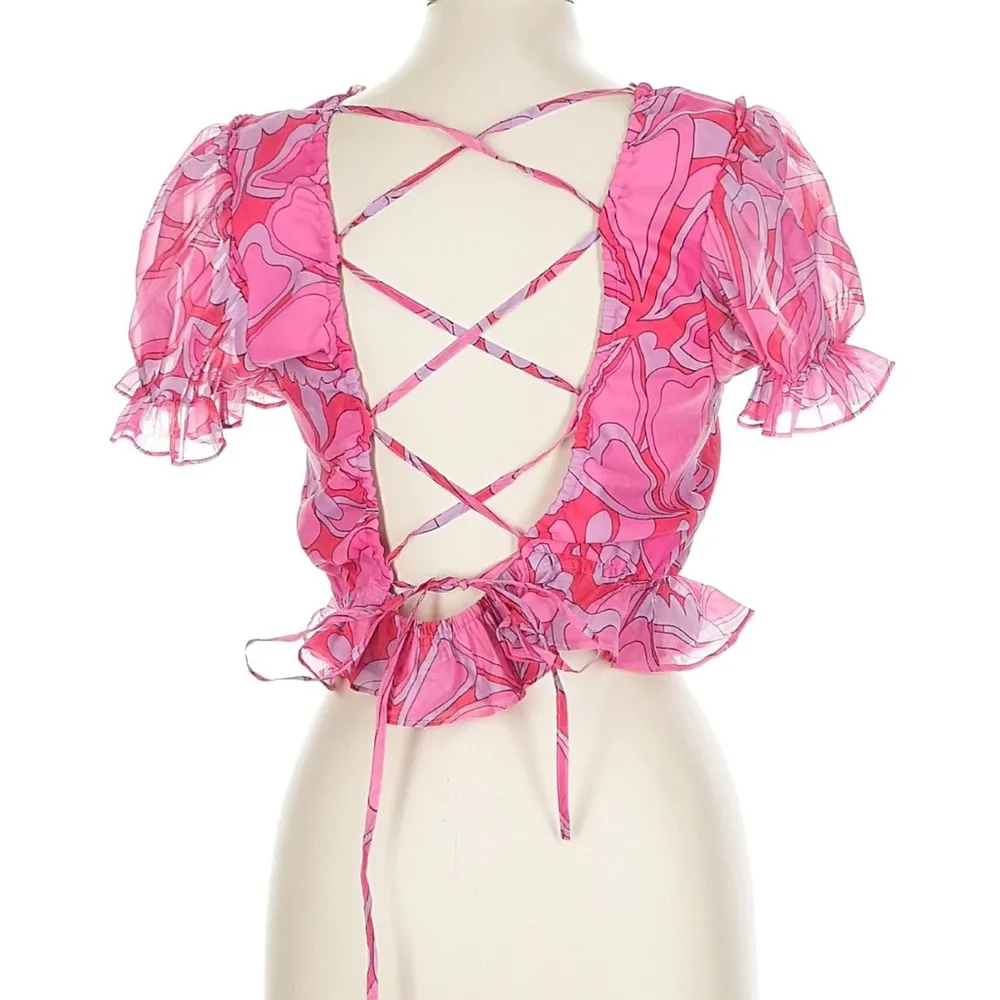 Show Me Your Mumu Pink Valentines Heart Print Daiquiri Peplum Blouse M - Image 10