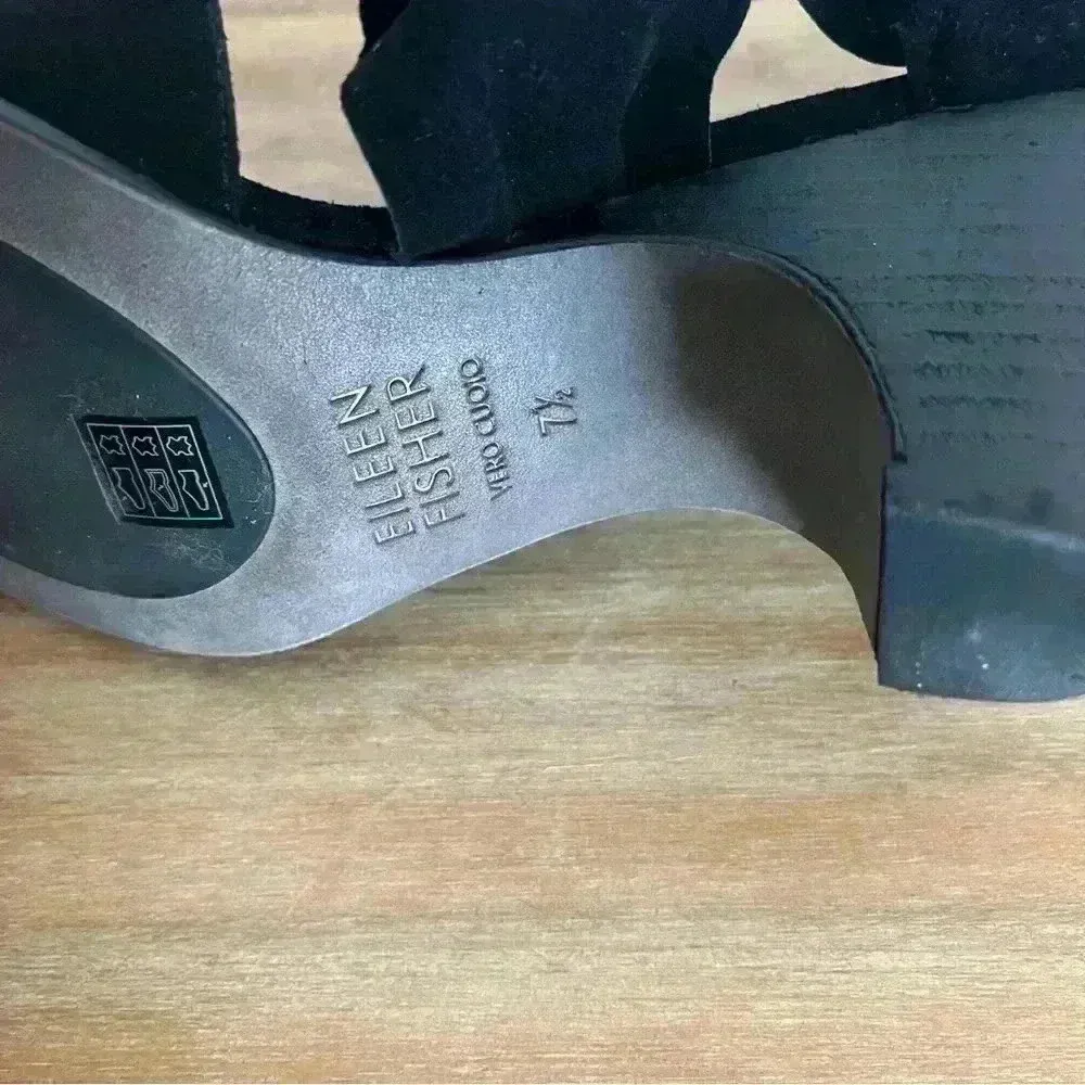 EILEEN FISHER‎ Mary Knotted Black Suede Cutout Kitten Heel Pumps - US 7.5 - Image 6