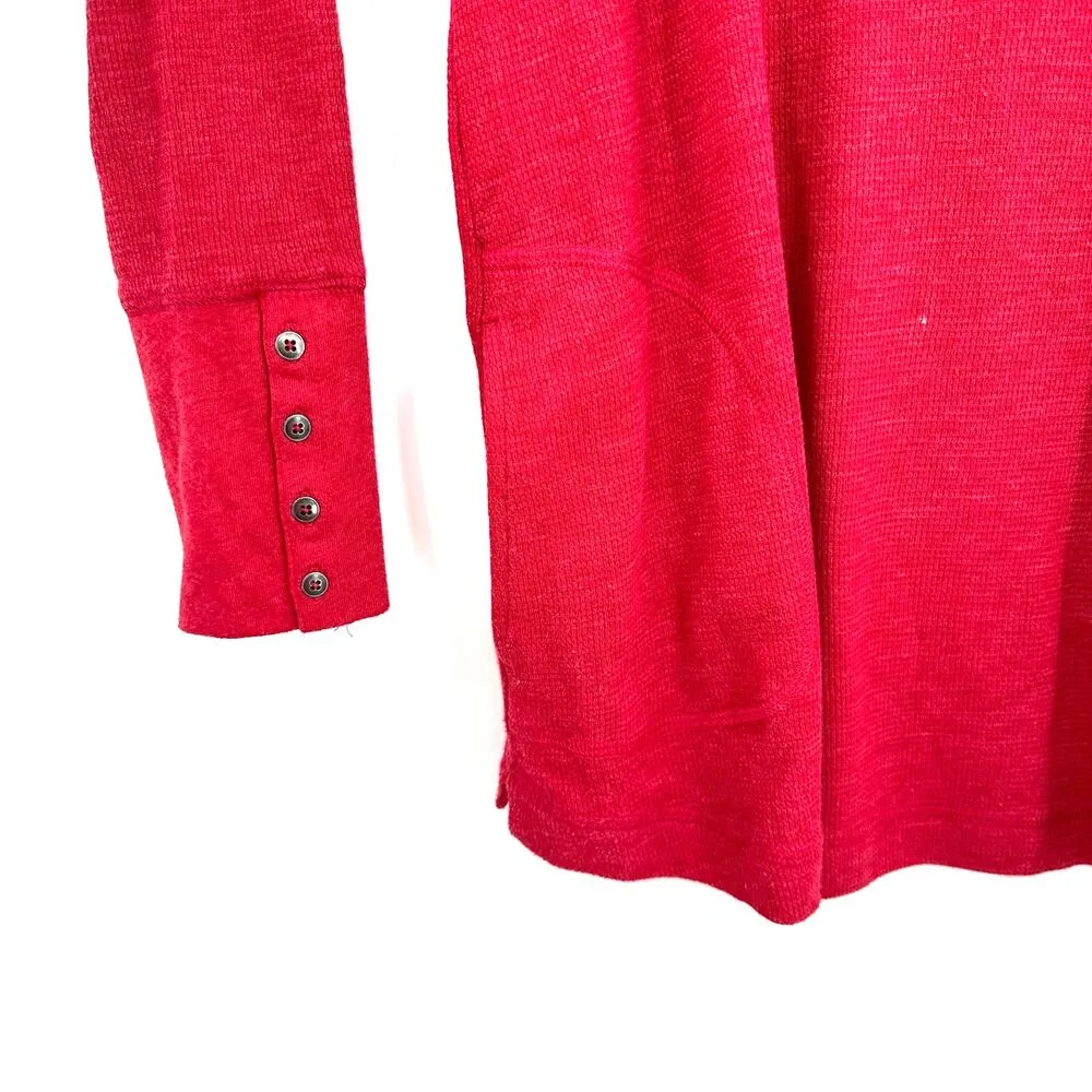 J Jill Size Medium Petite Shirt Red Waffle Weave Button Cuffs Long Sleeve Casual - Image 3