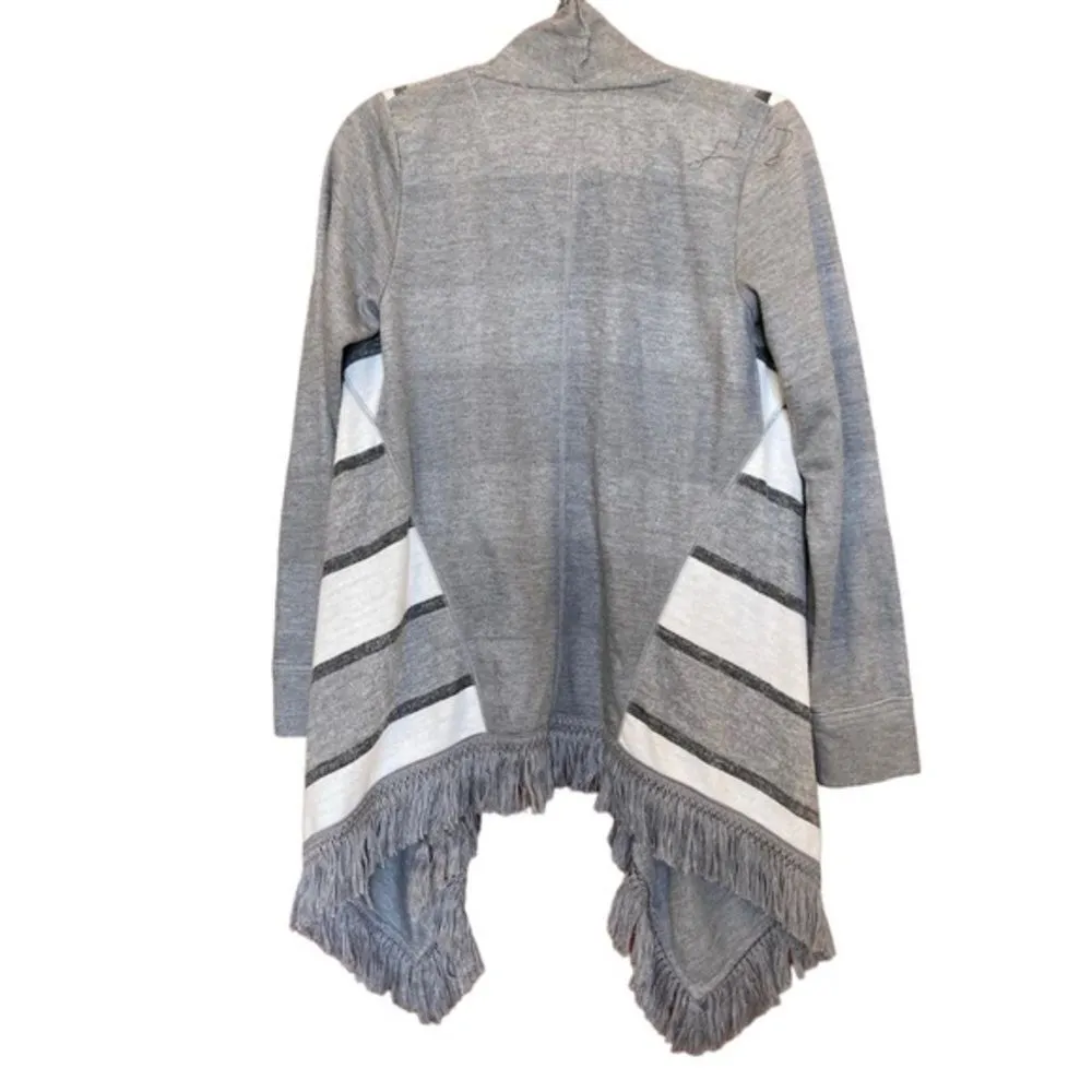ANTHROPOLOGIE Saturday Sunday Elise Gray Striped Fringe Cardigan Sweater Small - Image 2