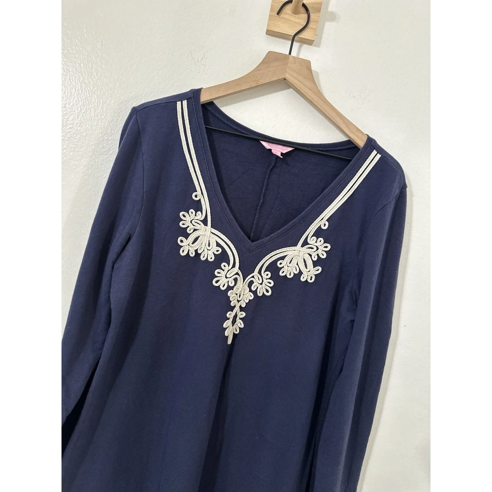 Lilly Pulitzer Daylin Navy Blue Tunic Dress White Embroidery Preppy XL Nautical - Image 3