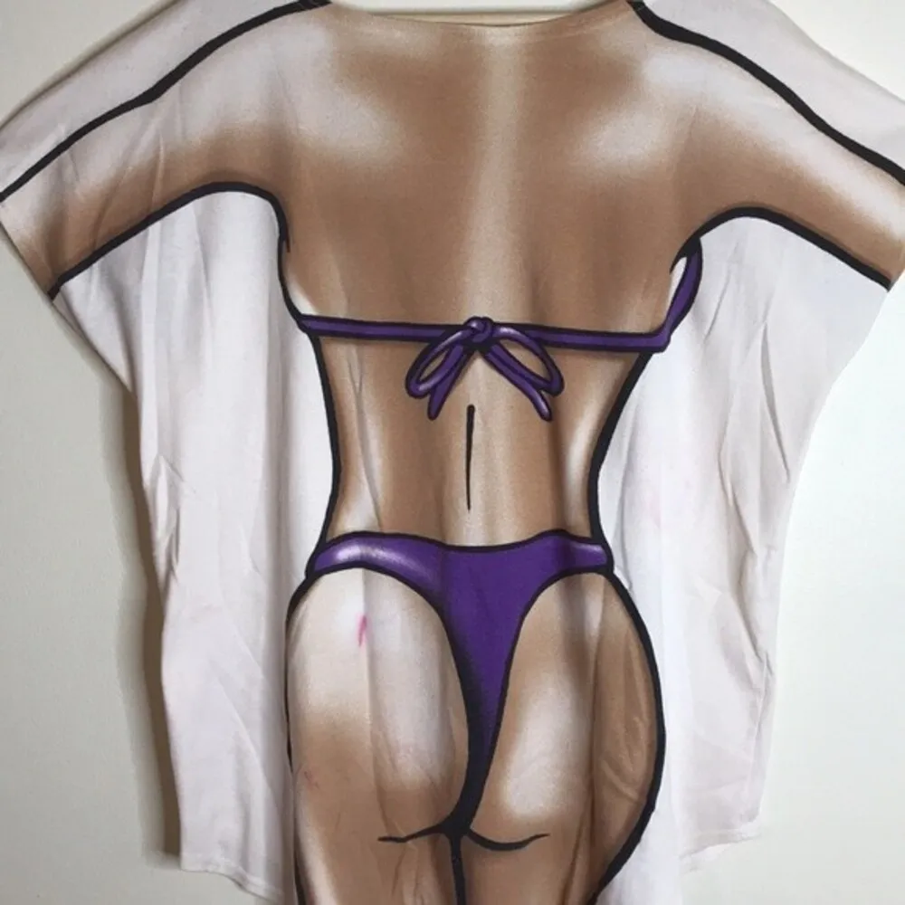 vtg Ladies purple bikini cotton beach cover up oversized shirt size large - Image 9