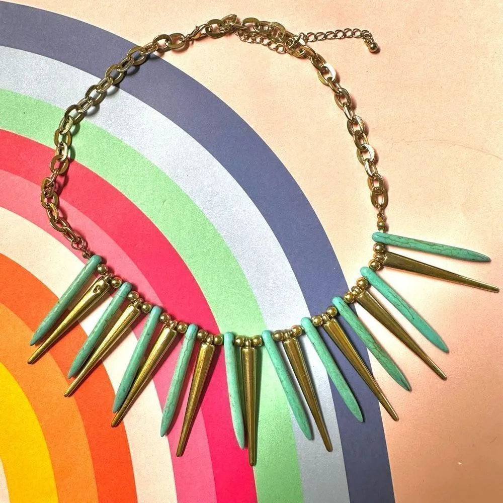 Spike gold tone and blue bib collar necklace - Image 7