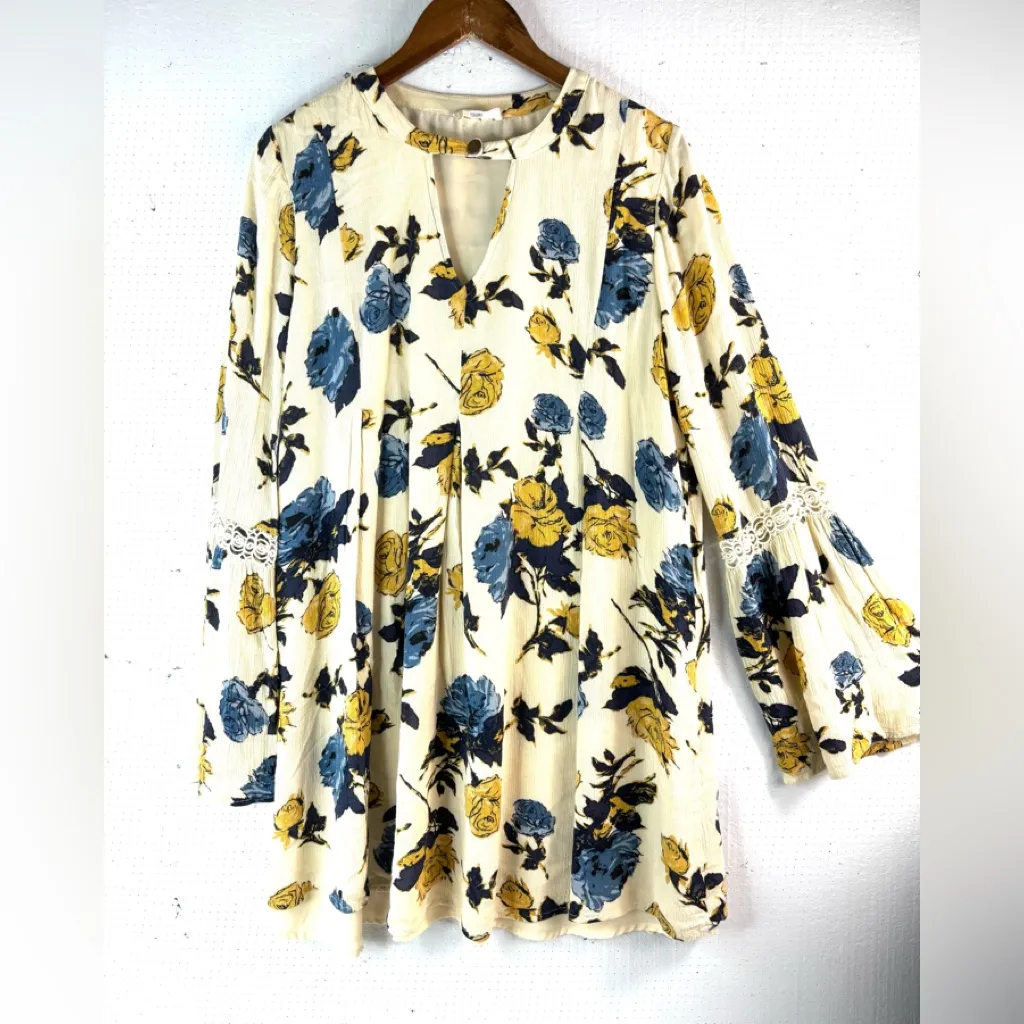 Altar'd State L Boho Trumpet Sleeve Floral Mini Dress - Blue and Yellow - Image 11