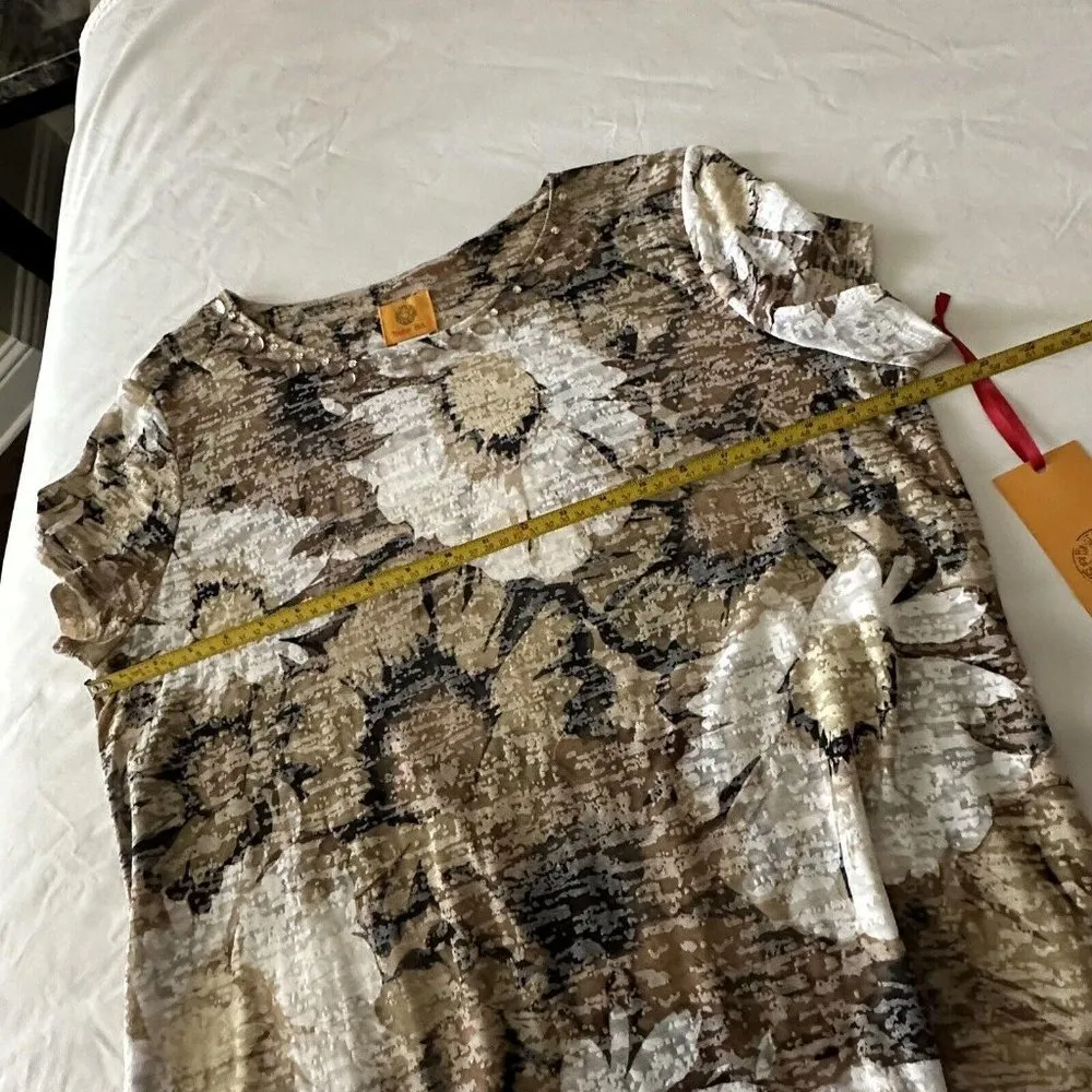 NWT Women's Rudy Rd. Short Sleeve T Shirt Top Brown / White Floral Sz L Large - Image 9
