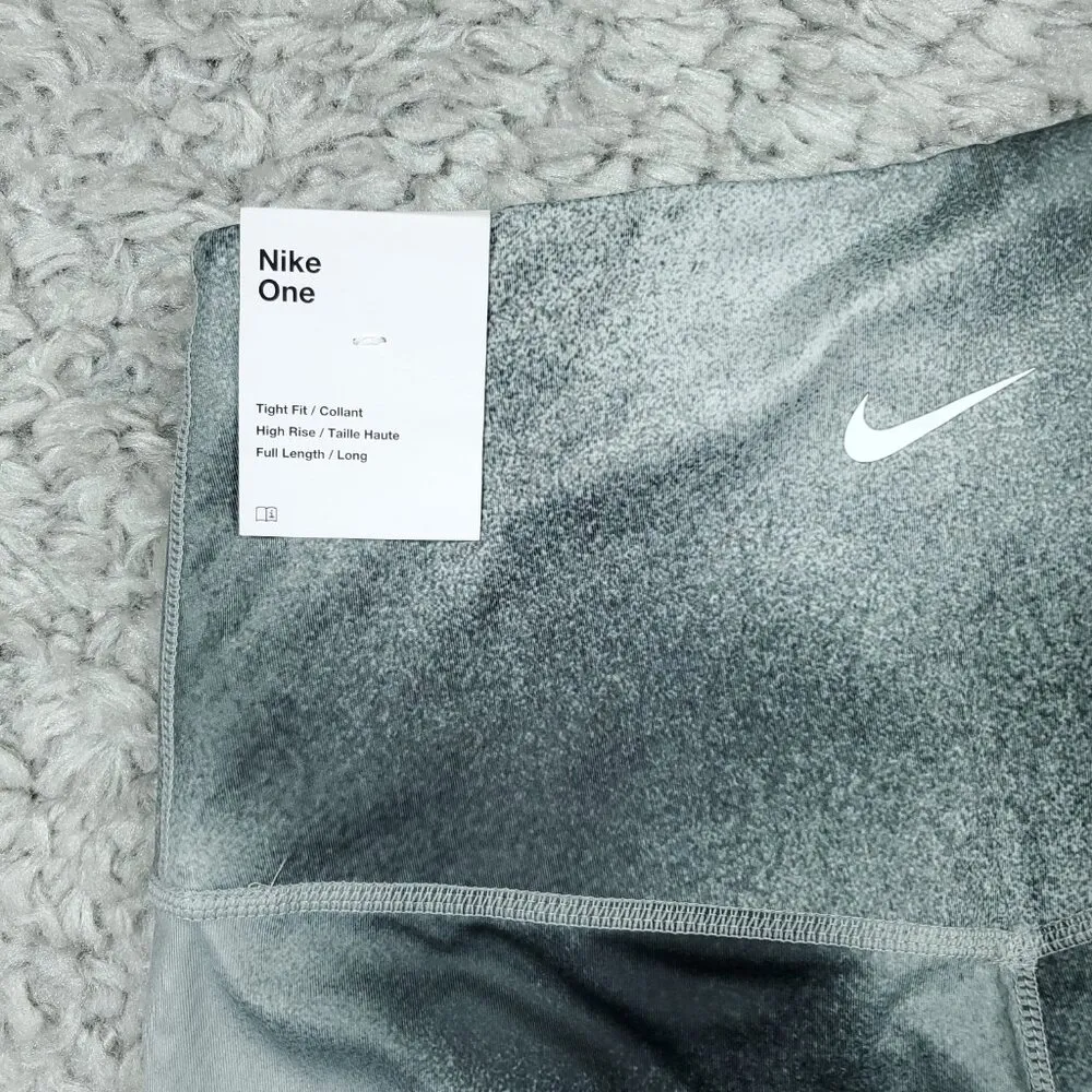Nike One Dri-FIT High Rise Tight Fit Leggings Black Gray Print Small FQ6260-010 - Image 4