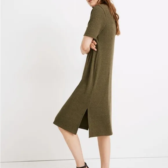 Madewell Ribbed Pocket Tee Midi Dress Women’s Small Kale/Olive Green Side Slits - Image 12