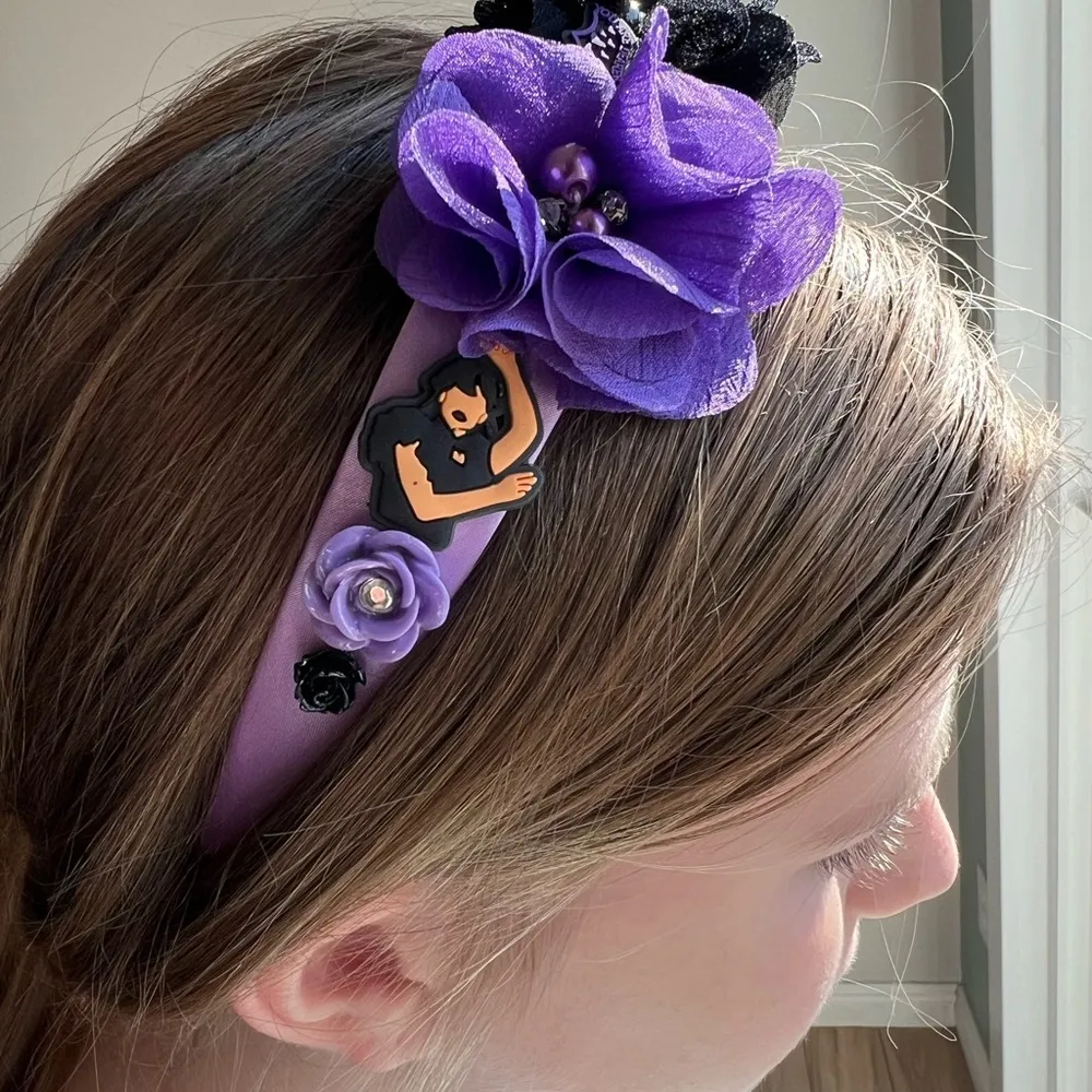 Wednesday Addams Family headband clips  purple black girls women - Image 2