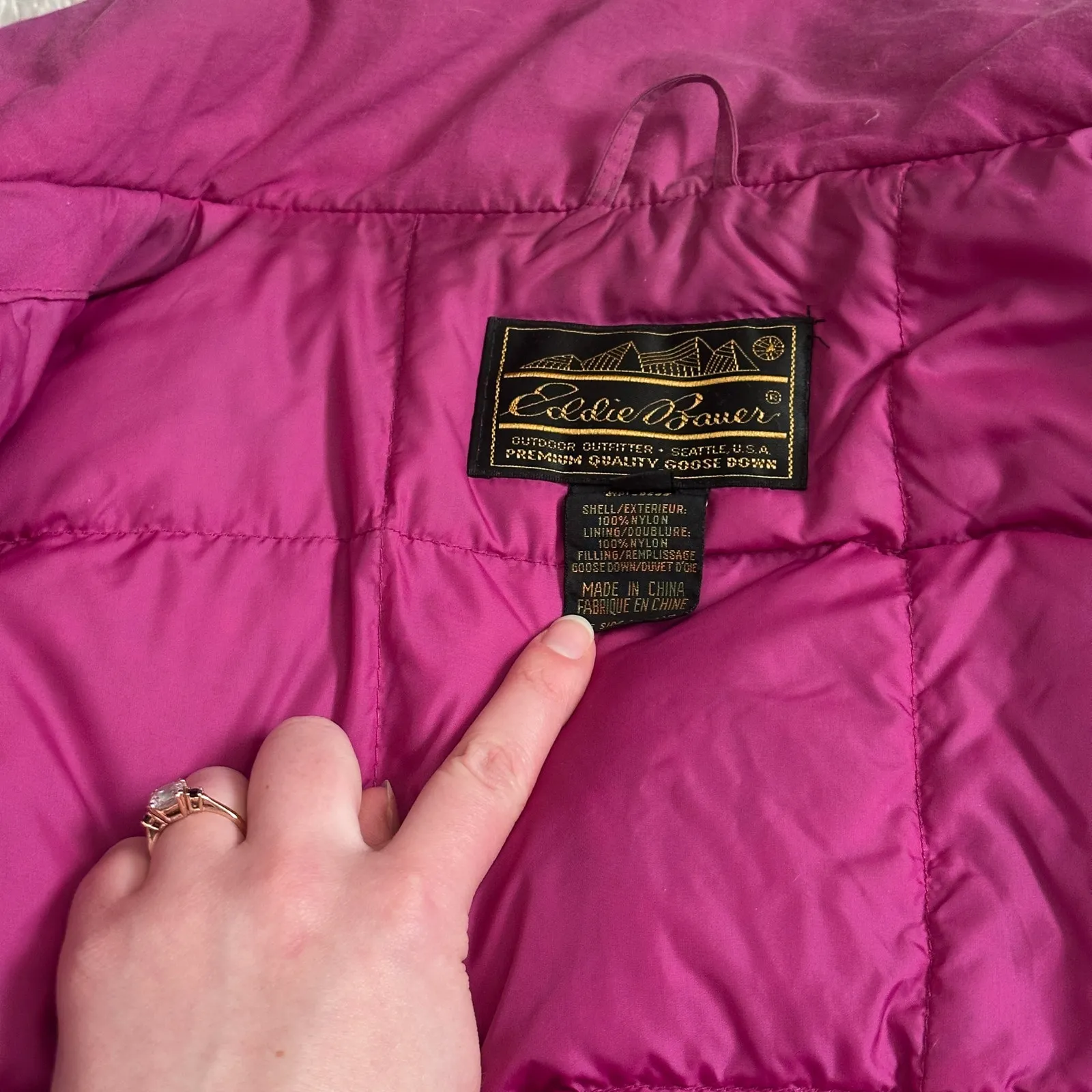 Vintage 90s Eddie Bauer Goose Down Ski Puffer Winter Parka Jacket Retro Pink - Image 10