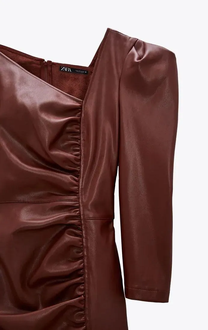 NWT  Faux Leather Maroon Asymmetric Mini Dress - Image 6