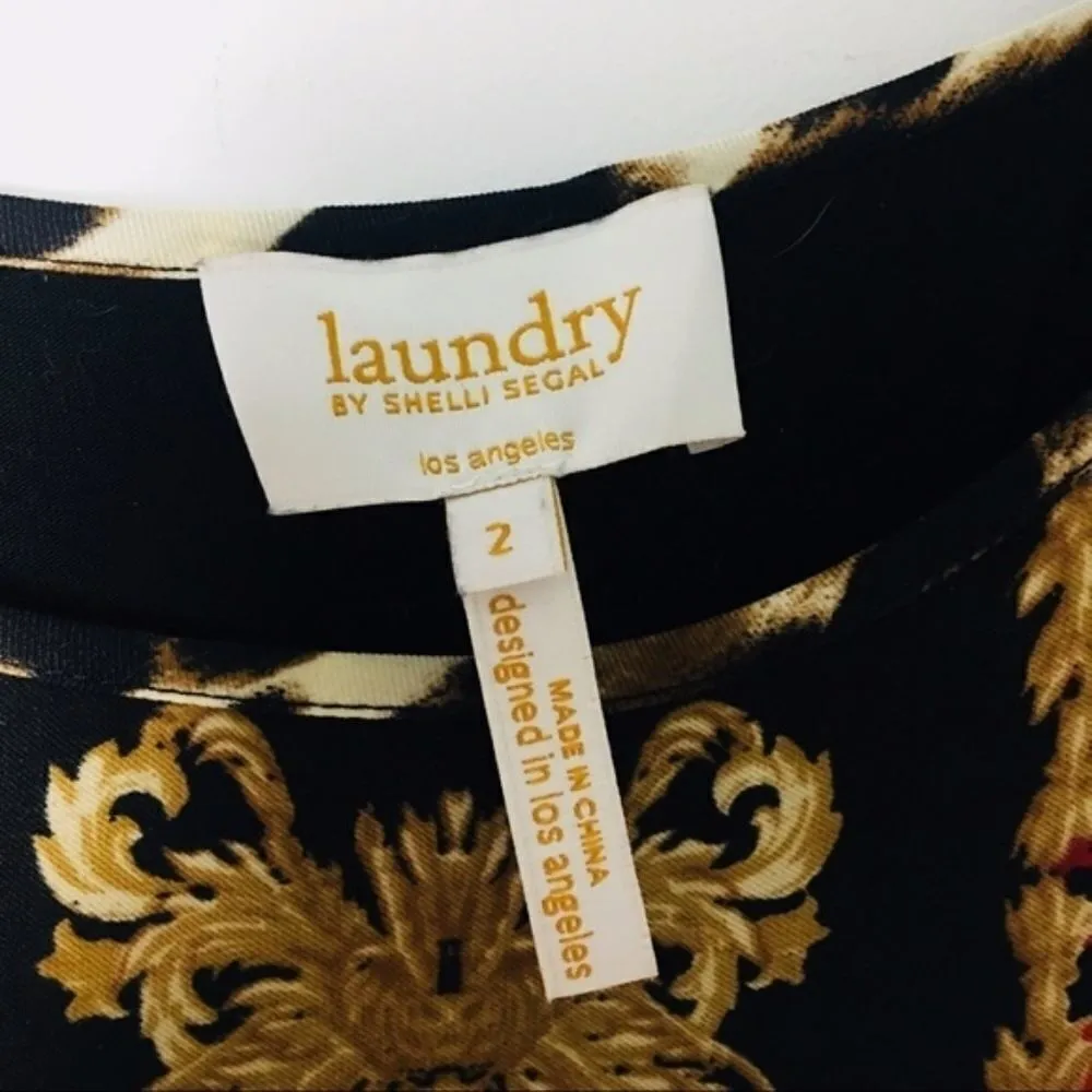 Laundry by Shelli Segal Baroque Sleeveless Top Red Black Gold Pattern Size 2 - Image 3