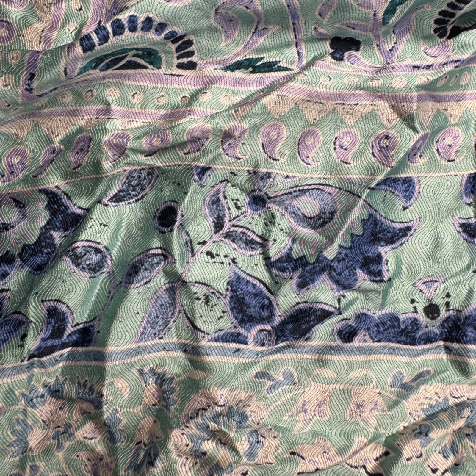 A & D Ties Silk Scarf Paisley‎ Floral Print Aqua Blue Purple Made in Italy Green - Image 3