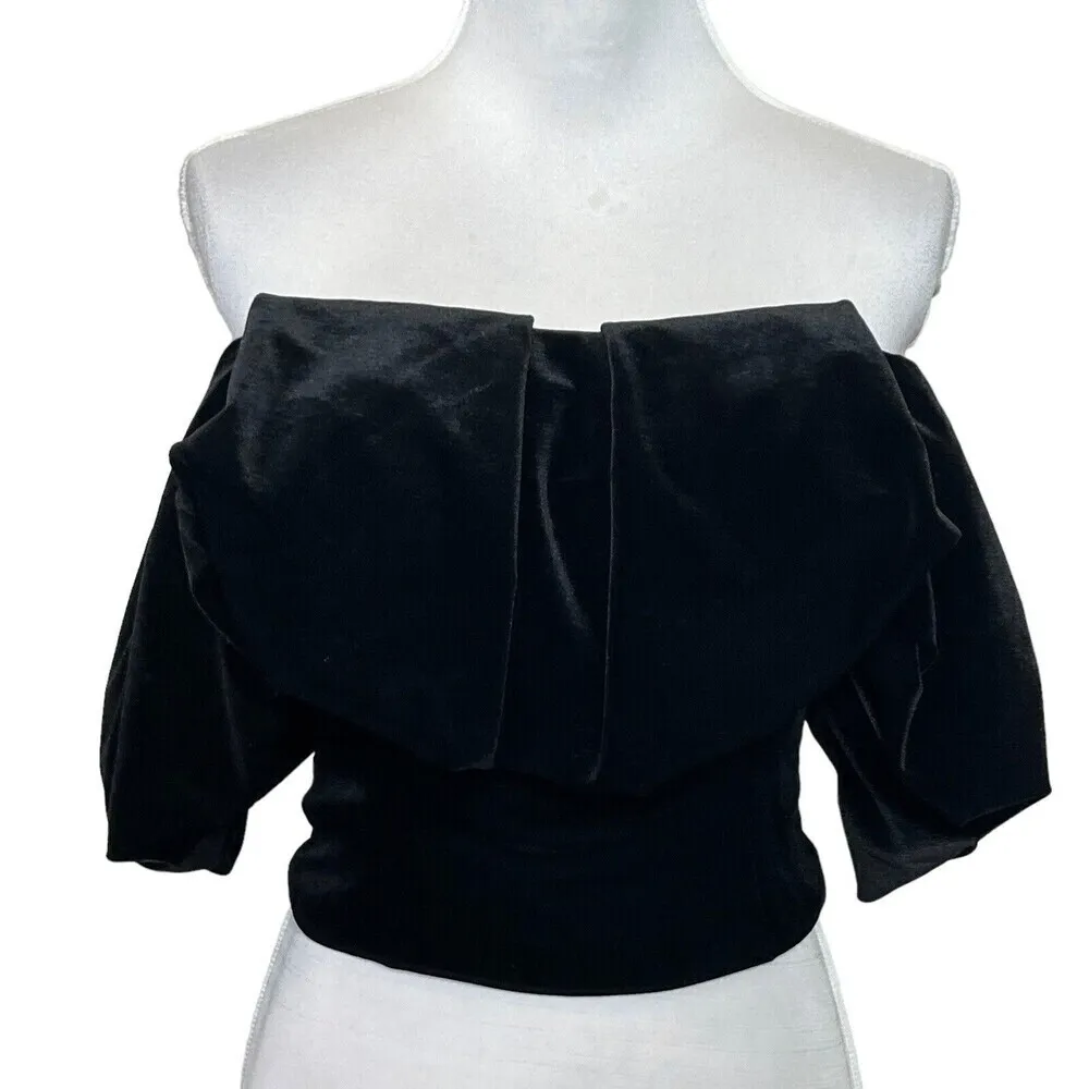 Anthropologie New Hutch Velvet Corset Top Black Off Shoulder Women’s Size 0P - Image 4