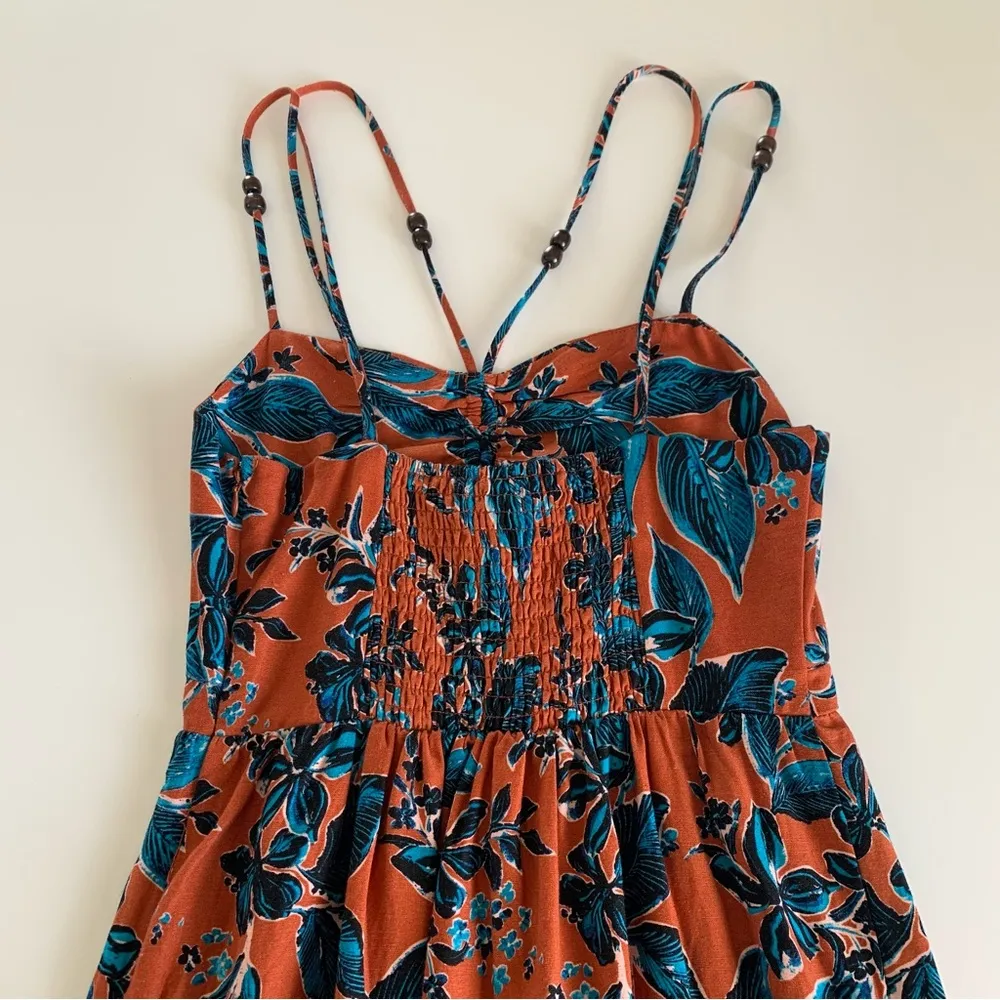Jason Wu Terracotta and Teal Floral Linen Blend Boho Tropical Midi Dress Small - Image 11