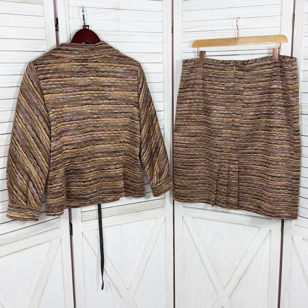 Vintage Isabel & Nina Dress Barn Striped‎ Knit Blazer Skirt Suit Tan Multi 12 - Image 10