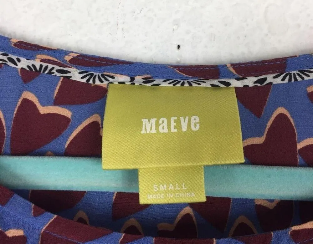 Anthropologie Maeve Silk Heart Blouse Small Dolman Sleeve Blue Red Lightweight - Image 5