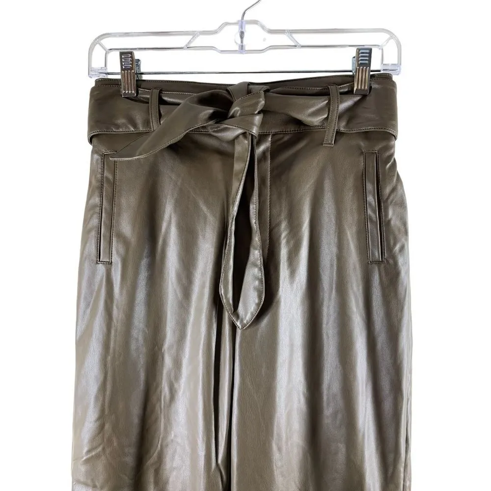 MARISSA WEBB COLLECTIVE Olive Green Faux Leather Tie Waist Pants Size 2 - Image 6