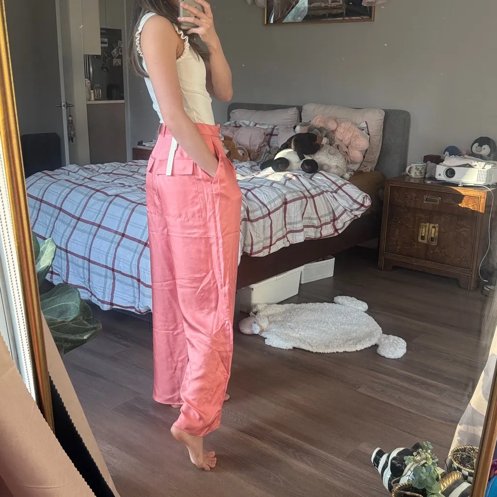 NWT PINK LAPOINTE SATIN WIDE LEG SILK PANTS Size 0 - Image 2