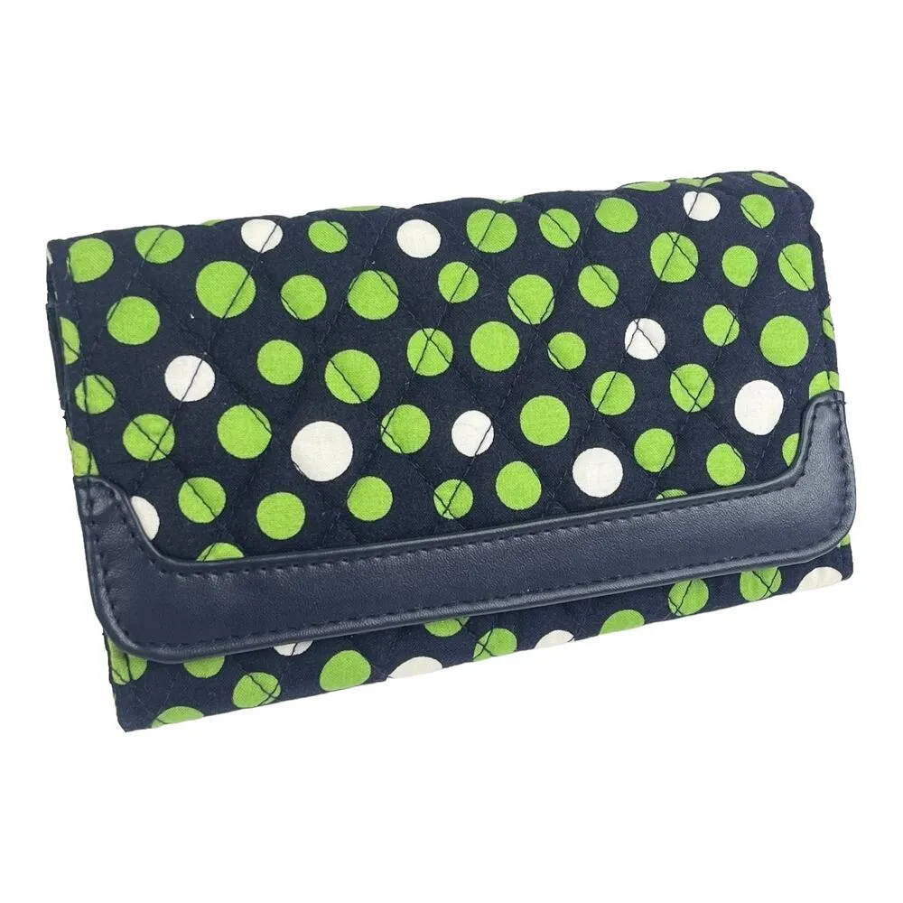 Vera Bradley Lucky Dots TRIFOLD WALLET Polka Dot Blur Green White Clutch Purse - Image 8