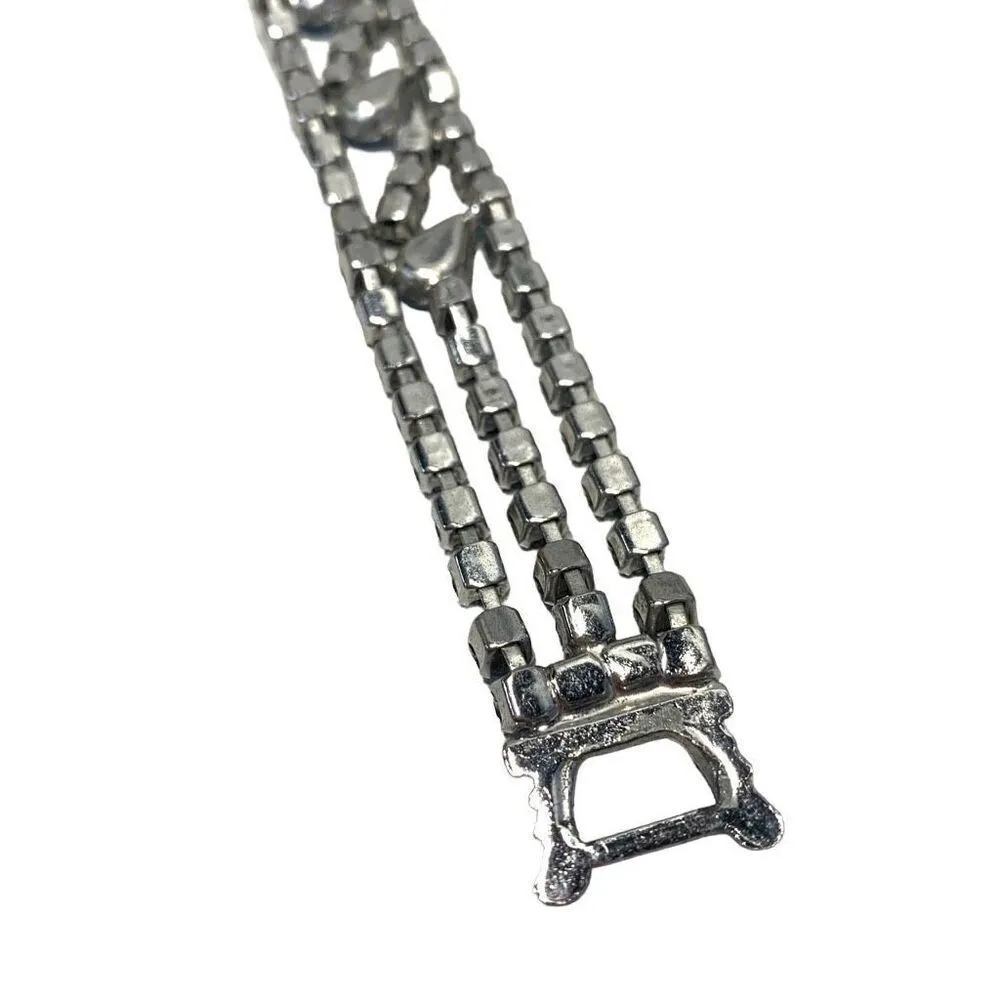 Vintage 50s Dazzling Blue Brilliant AB Prong Set Glass Rhinestones 4Row Bracelet Silver - Image 6