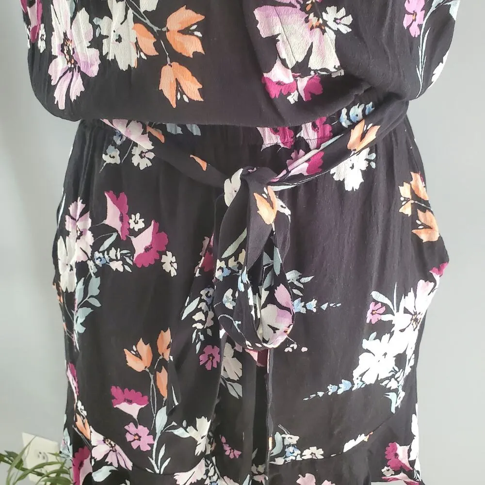 LOFT Sleeveless Black Floral Romper XS - Image 4