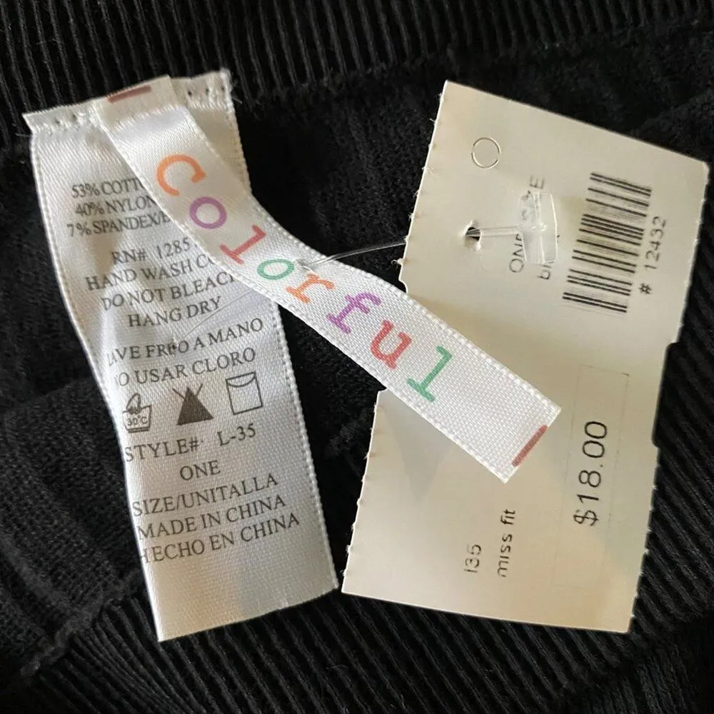 Colorful sz ONE SIZE black thermal‎ thick legging NWT - Image 6