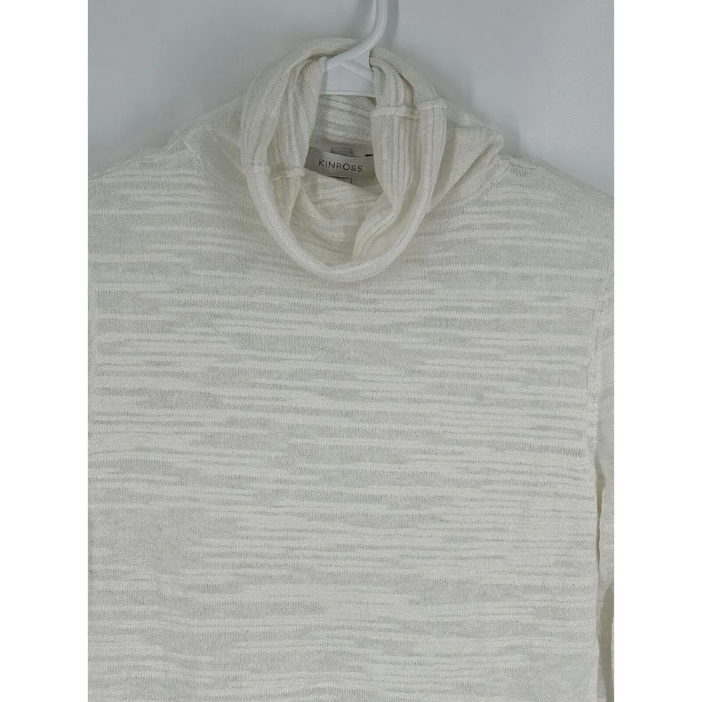 Kinross Sweater Small Ivory White Sheer Melange Knit Cashmere Fitted Turtleneck - Image 3