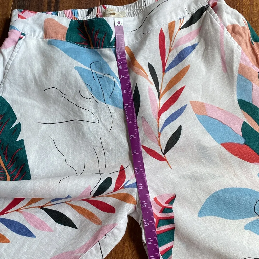 Cynthia Rowley 100% Linen Wide Leg Ankle Pull On Pants Tropical Flowers Pockets - Image 8