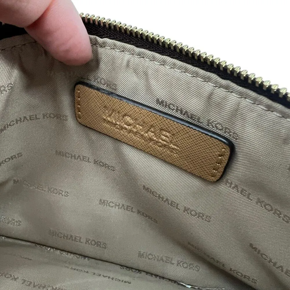 Michael Kors Double Zip Wristlet Leather Brown Tan - Image 2
