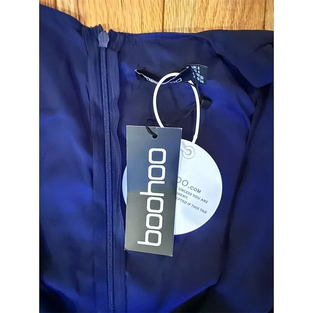 Boohoo Tall Women's Maxi Dress Size 4 Navy Blue Tiered Sleeve Formal - Image 9