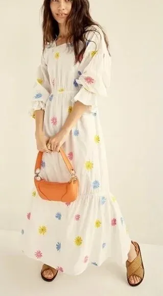 Something Navy Rainbow Multi Flower Embroidered Tiered Long Sleeve Maxi Dres - Image 1