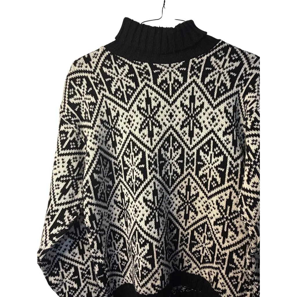 VTG Liberty Knits Women Medium Nordic Fair Isle Sweater Mockneck Cozy Winterwear Black Size undefined - Image 2