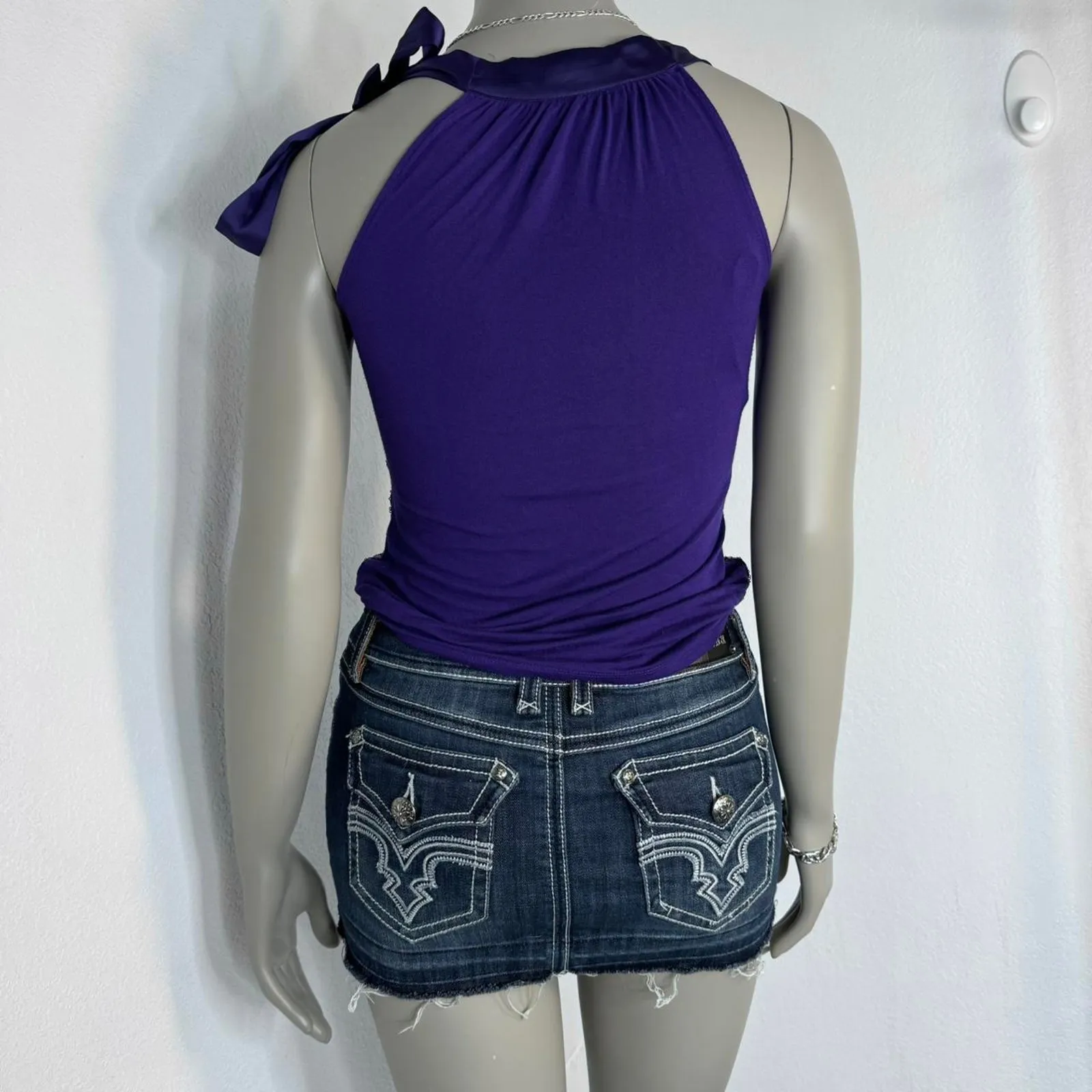 Sequin Going Top Purple Cowl Neck Tie Shoulder Y2K Clubwear Party - Image 4