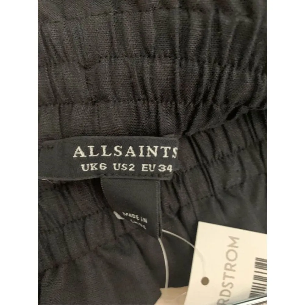 NWT Women’s All Saints Lily Linen Paperbag Shorts in Black Size 2 - Image 6