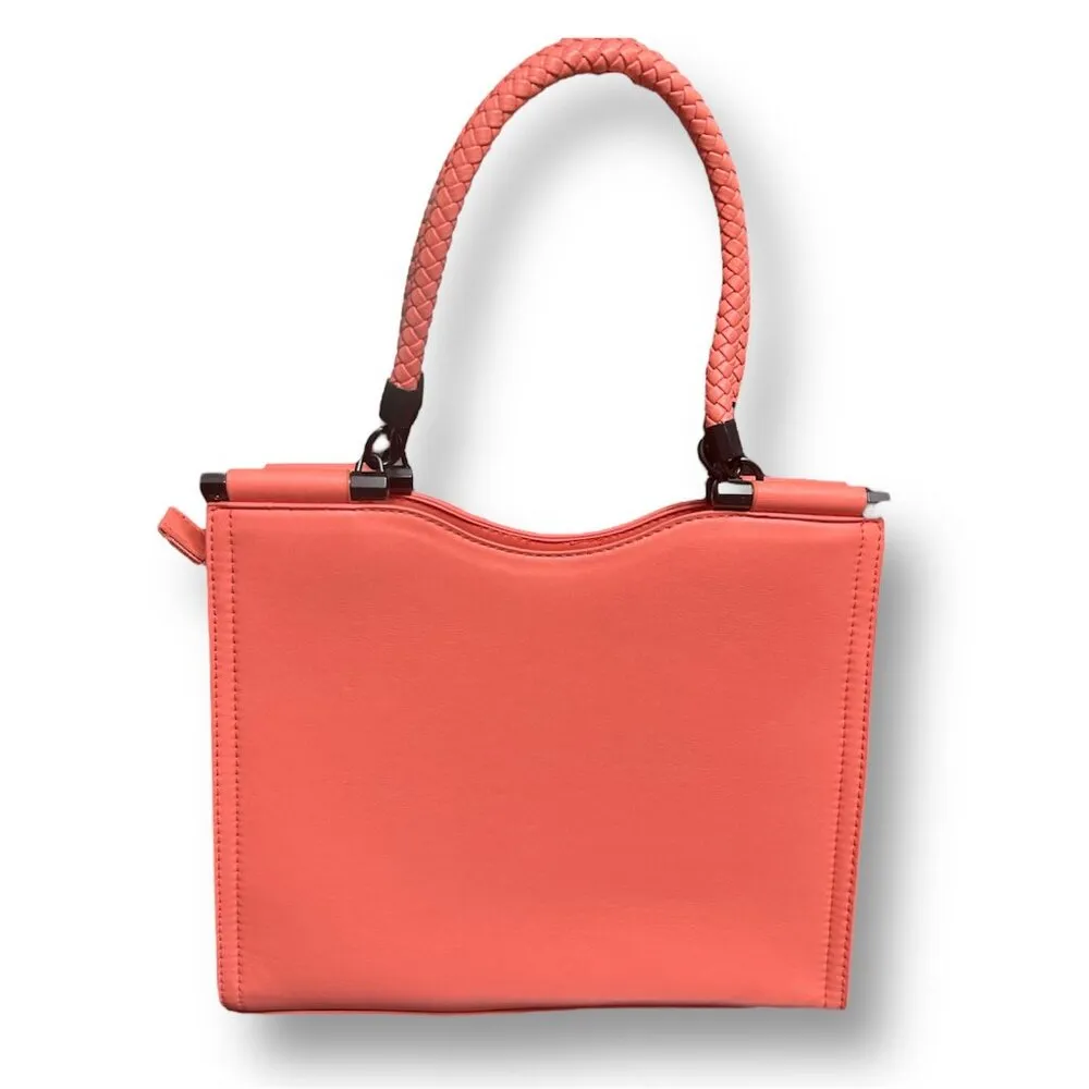 Badgley Mischka Coral Vegan Leather Crossbody Bag Braided Handle Zip Top NWT - Image 5