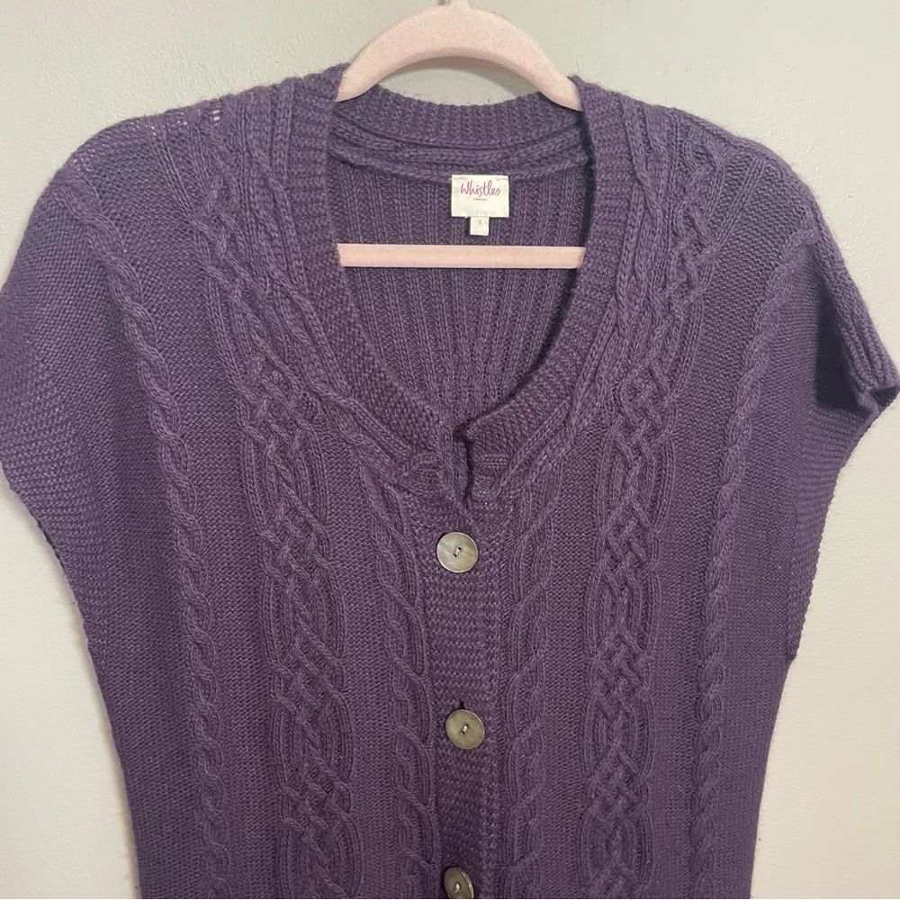 Whistles London Knit Sweater Cardigan Lambswool Cashmere Angora blend Purple Size L - Image 3