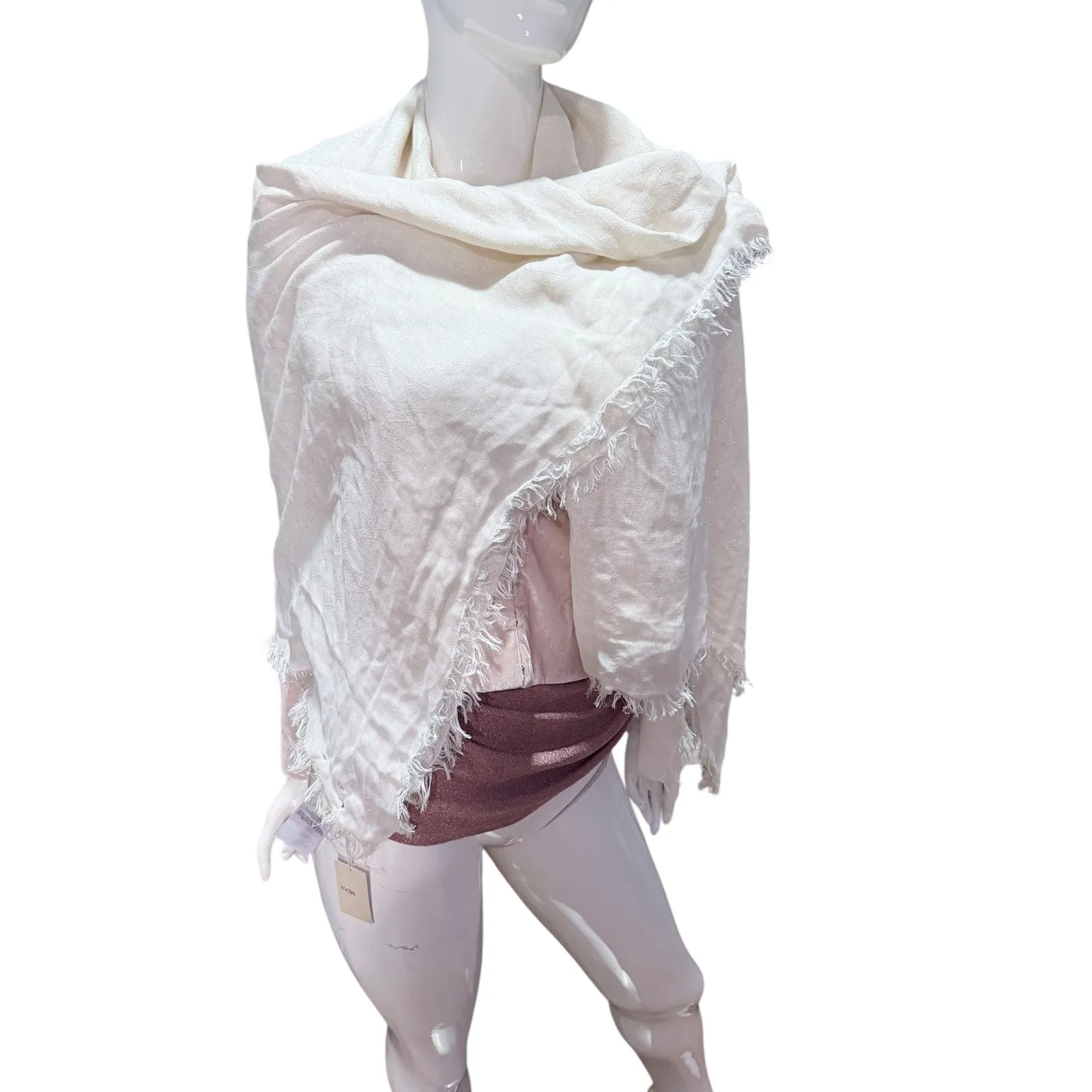 Maje scarf ivory Fringed gold fleck wrap made in Italy - Image 4