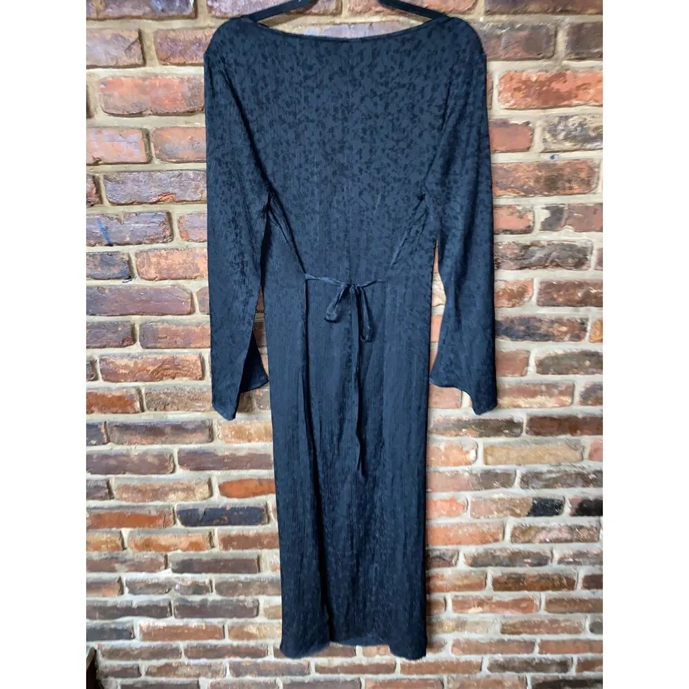 New Topshop Black Premium Jacquard Side-Slit Long Sleeve Midi Dress Women's 8 - Image 7