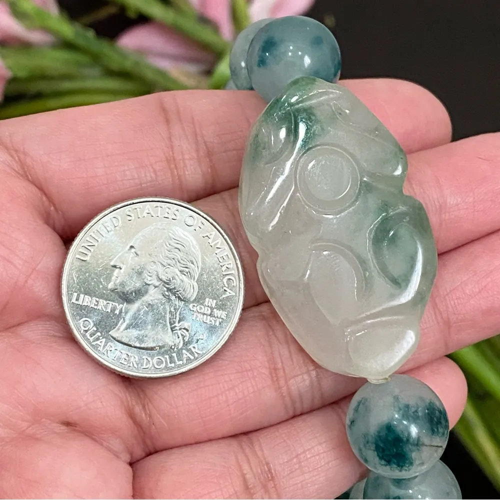 Handmade Pi Xiu Green Chalcedony Beads Natural Gemstone Lucky Bracelet One Size - Image 5