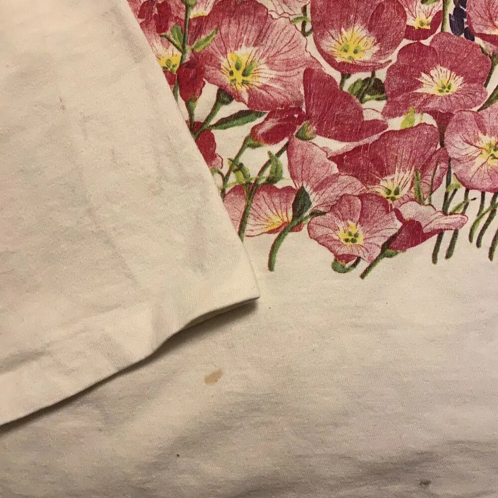 Vintage Hanes Beefy T-Shirt '86 100% Cotton Short Sleeve Floral Print White XL - Image 4