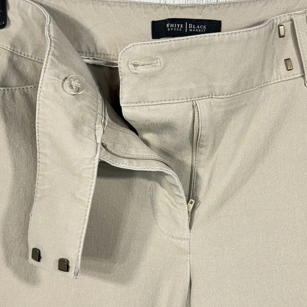 WHBM SZ 8R Ankle Pants Stretch Pockets Zip-Fly Flat Front Mid-Rise Beige - Image 8