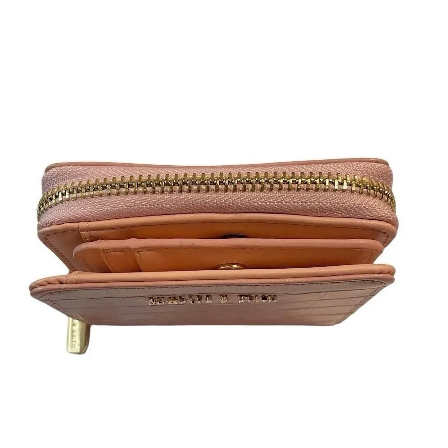Charles & Keith Pink Crocodile Embossed Mini Zip-Around Wallet - Image 10