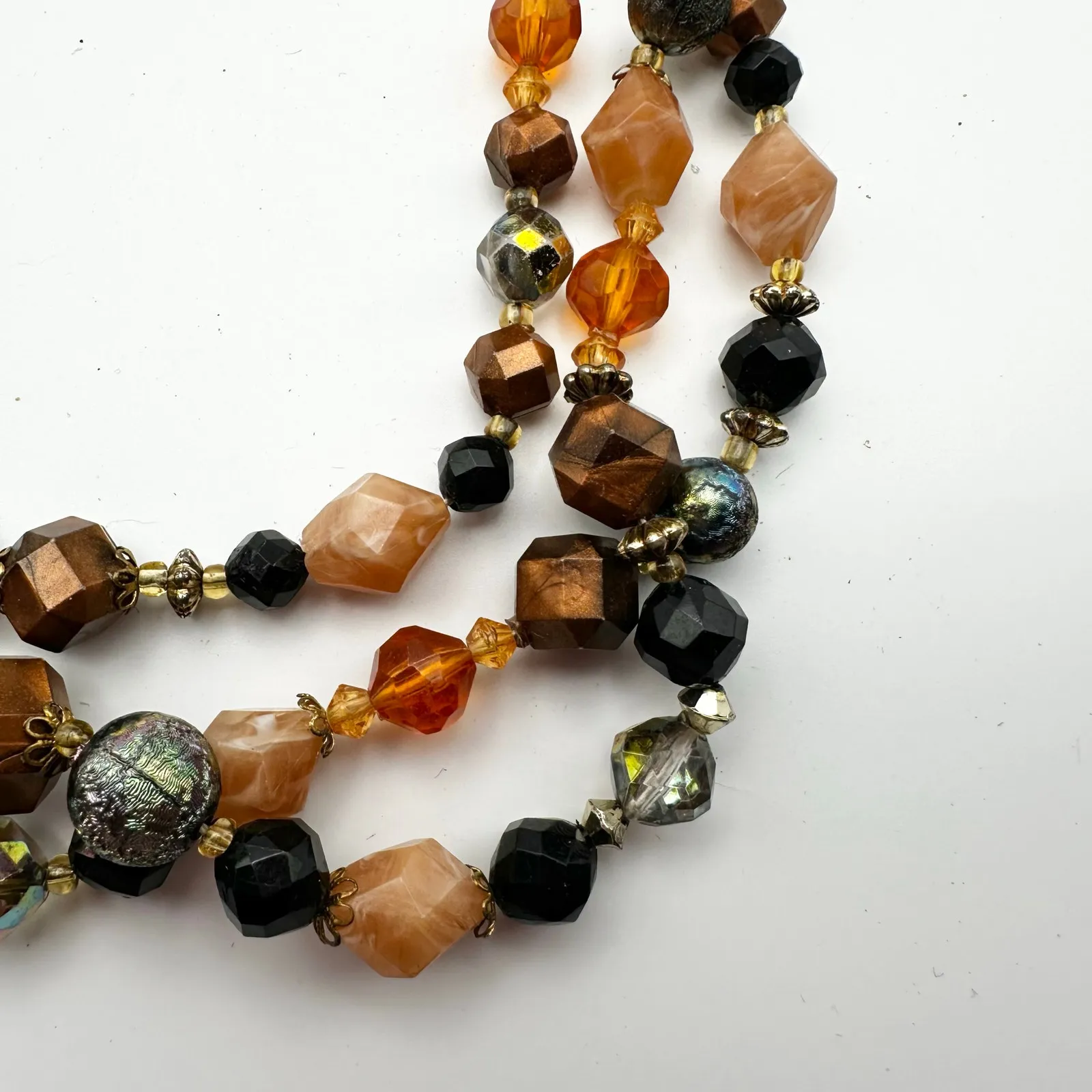 Vintage Western Germany Marked Faceted Neutral Stone Triple Strand Necklace Set Orange - Image 4