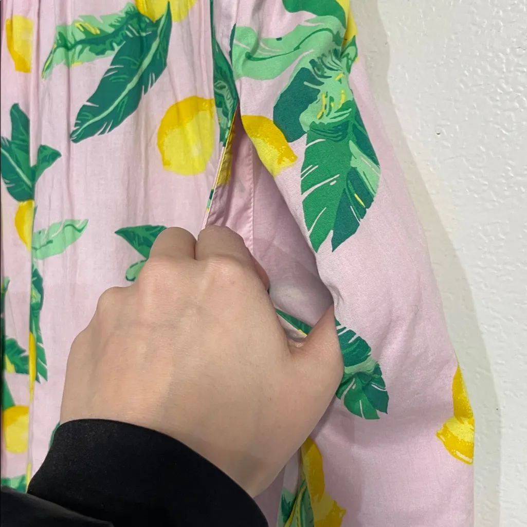 J CREW WOMENS LEMON PRINT SQUARE NECK MIDI TIERED DRESS 2 PINK COTTON - Image 4