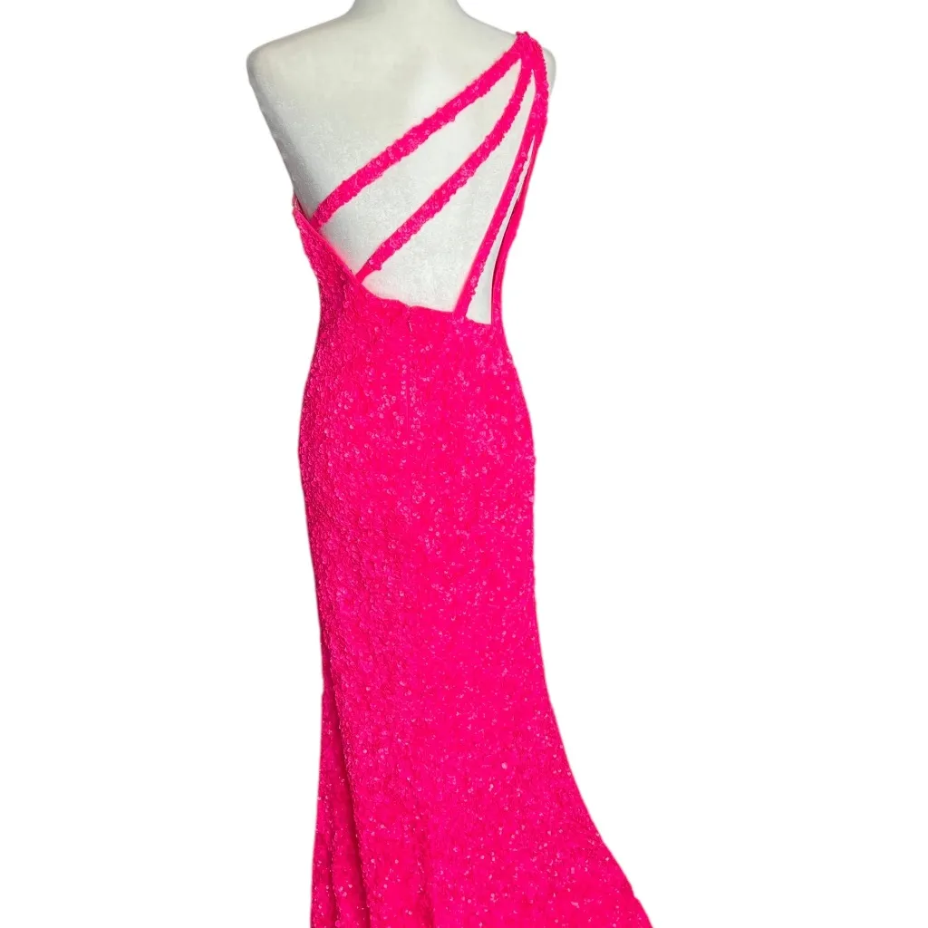 Sherri Hill Hot Pink Sequins Formal Gown One-Shoulder (Style 54330) - Image 7