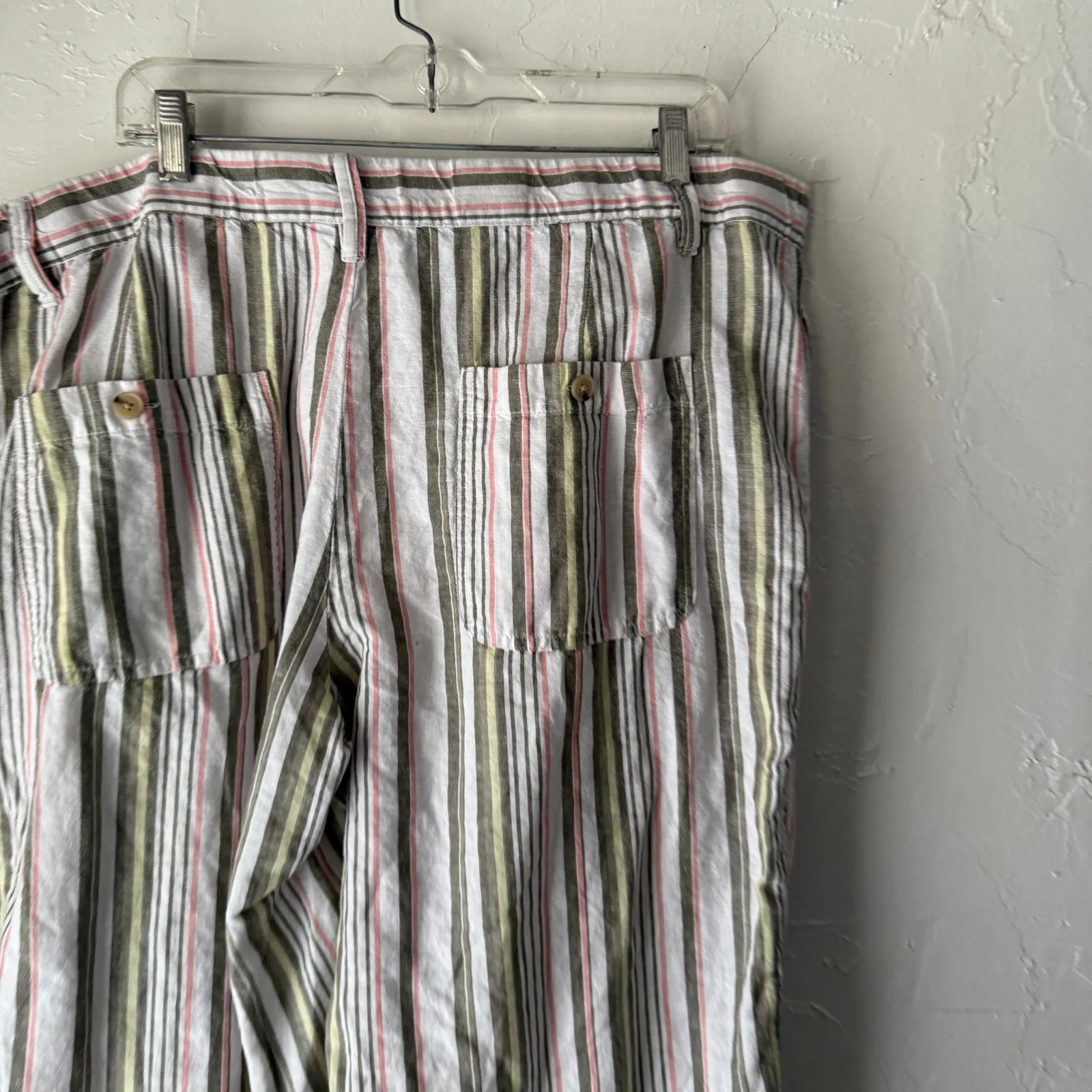 Liz Claiborne Striped Linen Blend Crop Pants XXL‎ Drawstring Hem Summer Casual - Image 2