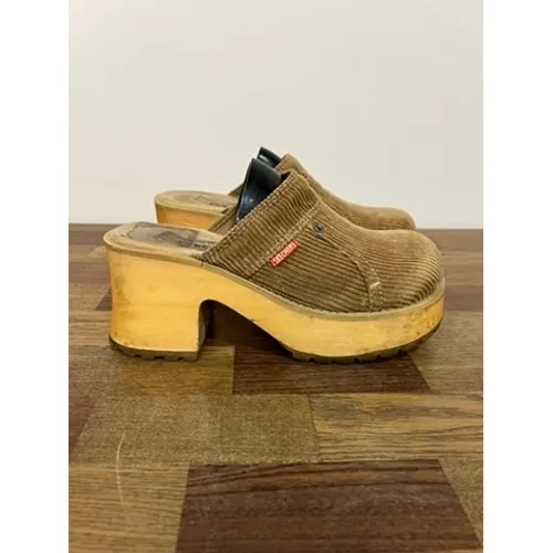 Skechers Corduroy Clogs 6 Vintage Tan Platform Y2K 90s Wood Heel Lug Bratz Mule - Image 4